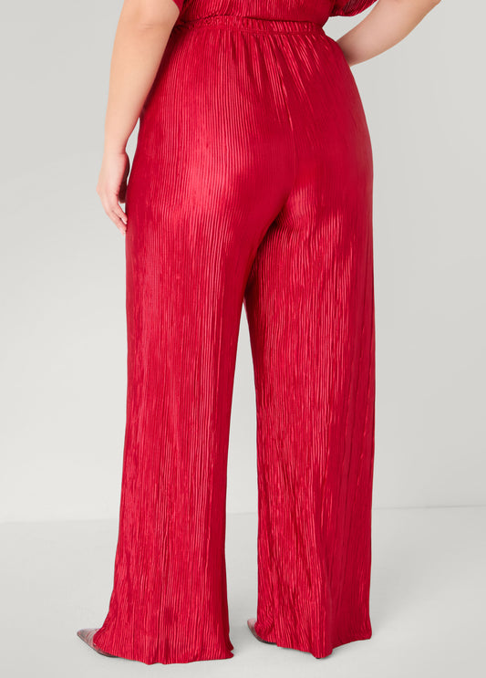 Plisse Satin Wide Leg Pants