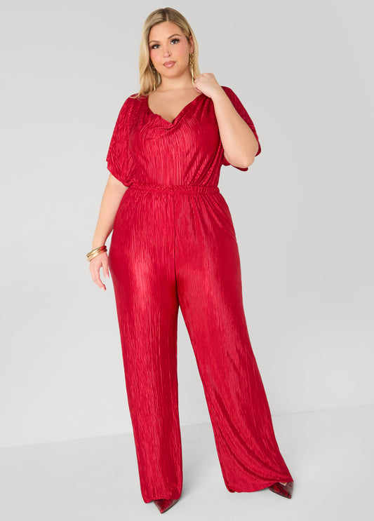 Plisse Satin Wide Leg Pants