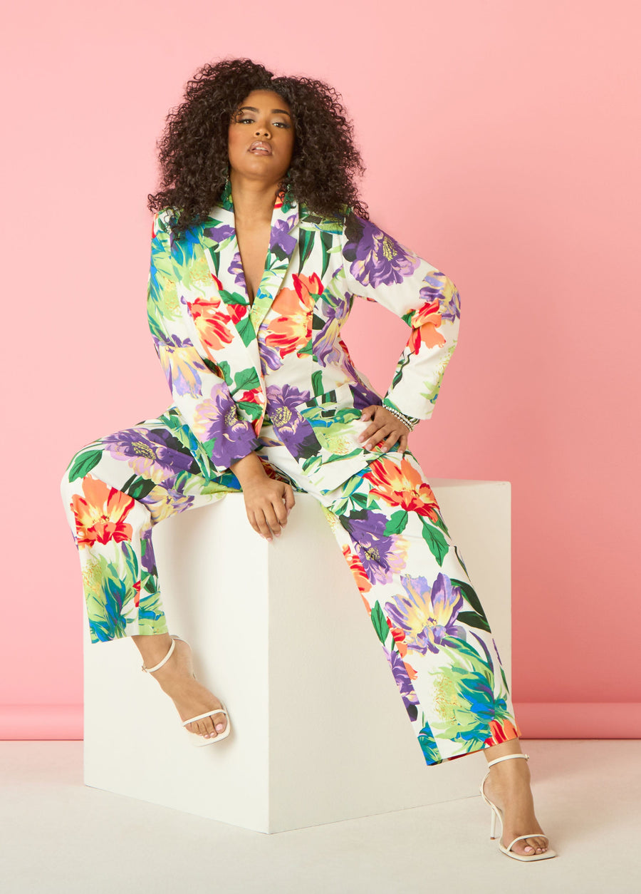 Plus Size Floral Print Trousers Plus Size Pants Suit Plus Size Set