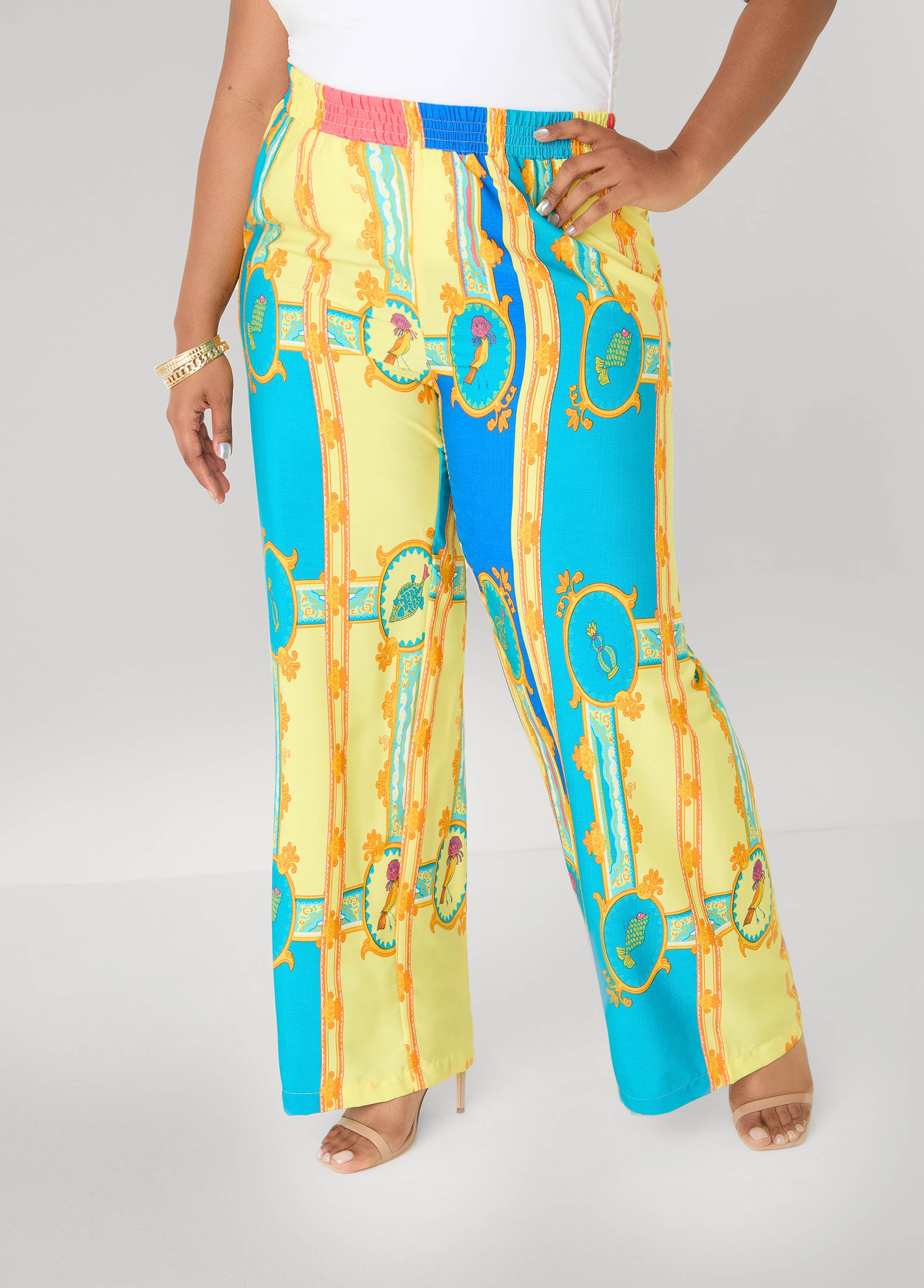 Scarf Print Wide Leg Pants