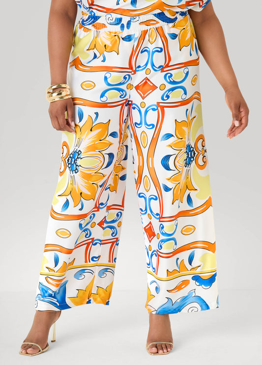 Floral Satin Wide Leg Pants