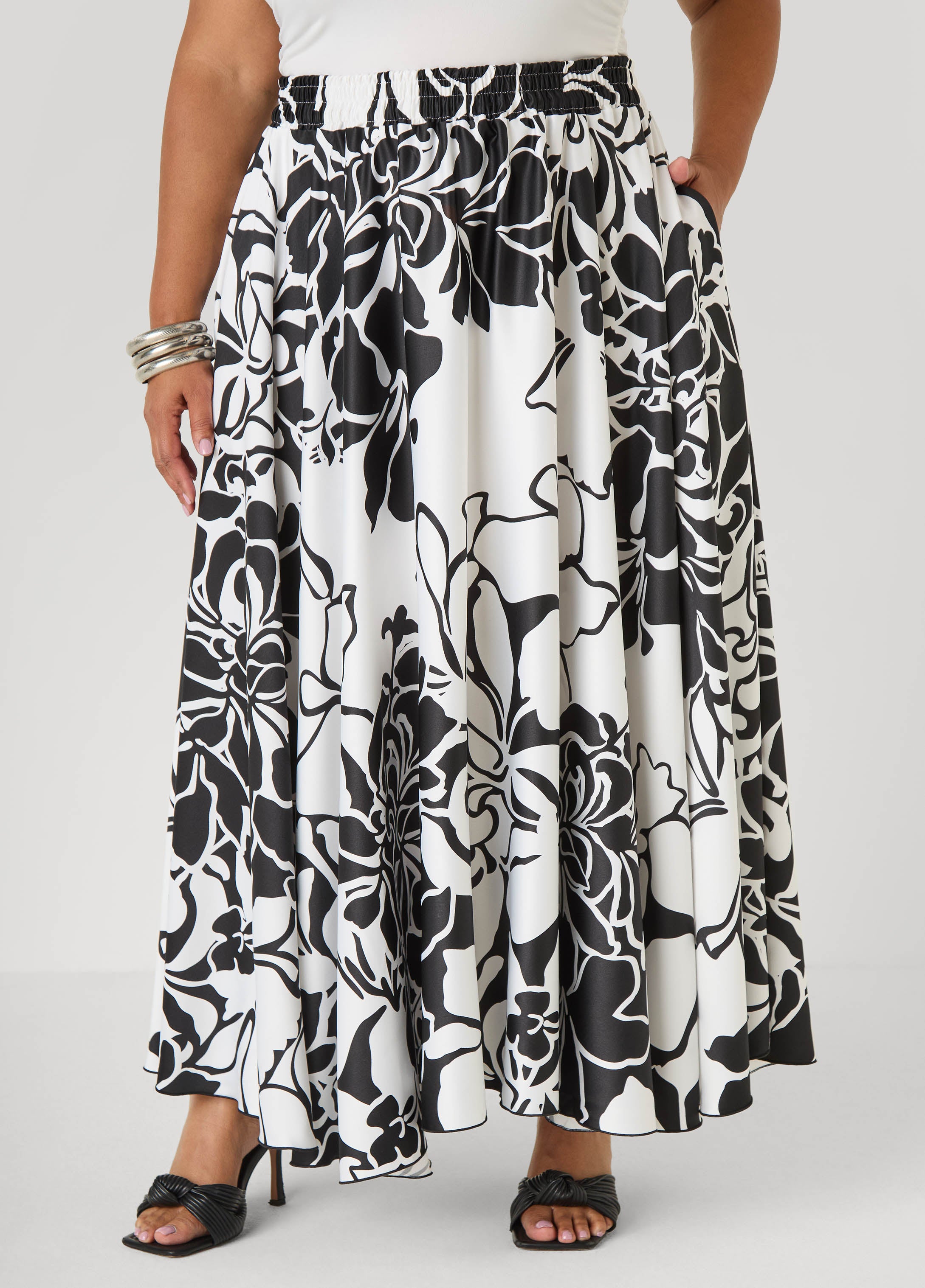 Floral Print Satin Maxi Skirt