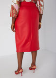 Faux Stretch Leather Midi Skirt