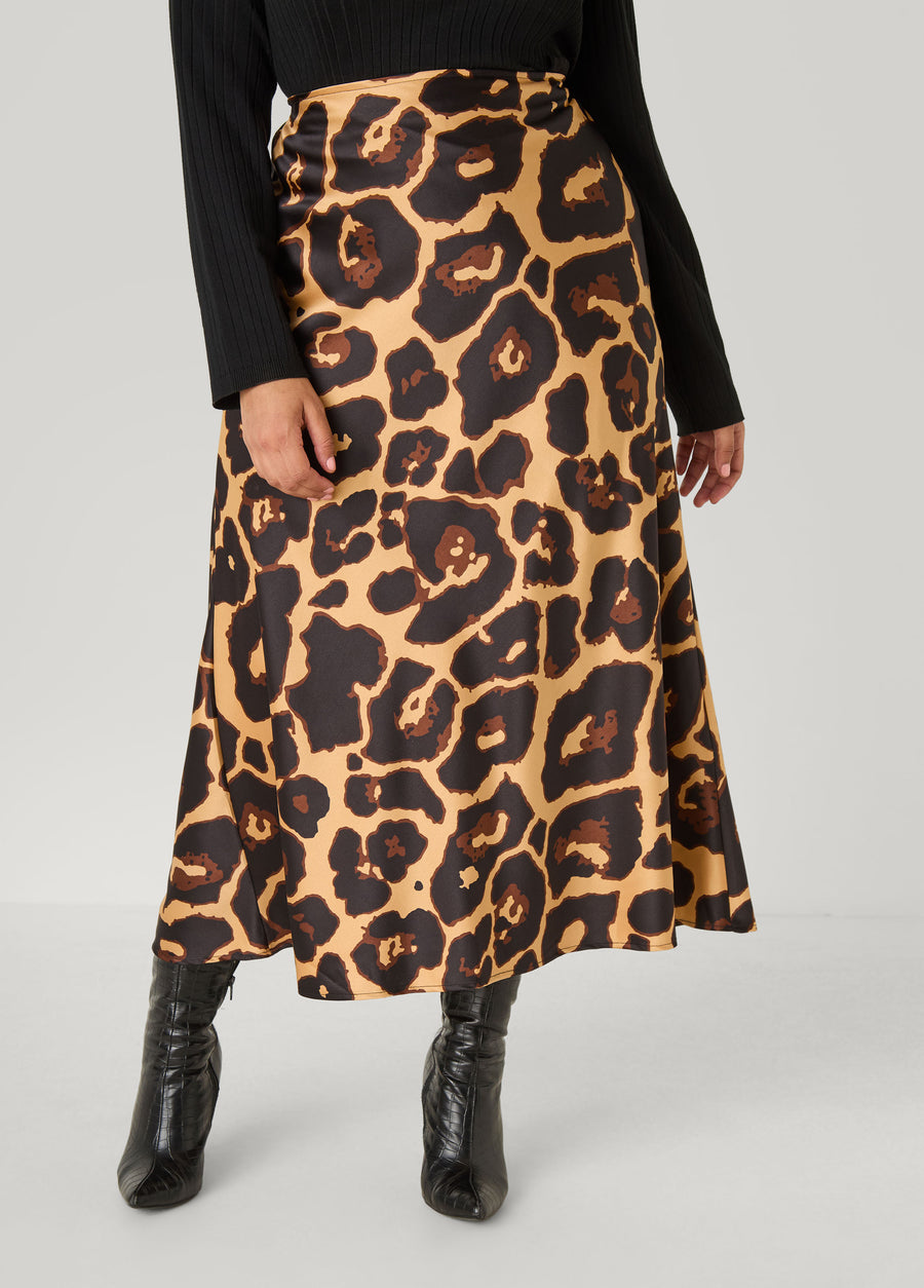 Leopard Print Satin Slip Skirt