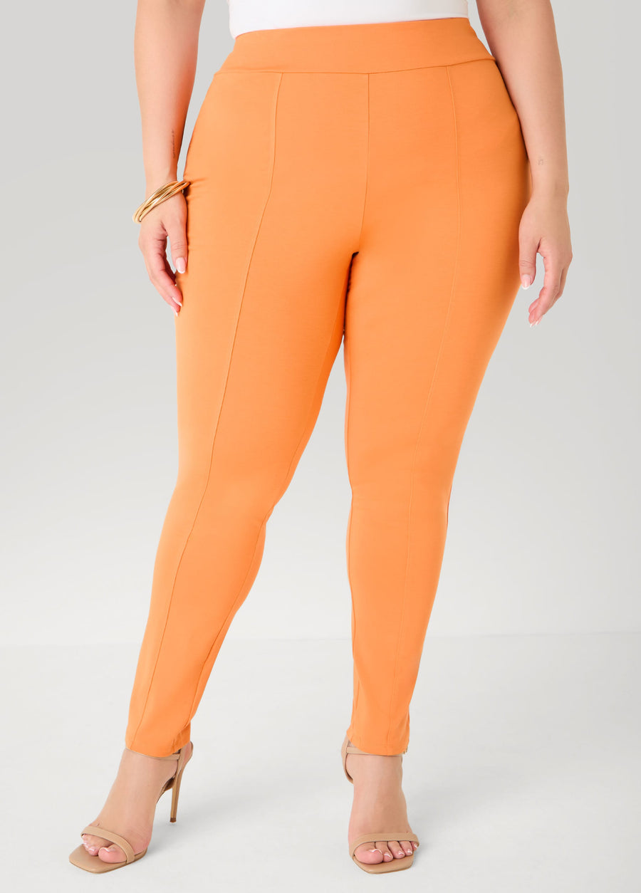 Plus Size Seamed Leggings High Rise Pull On Summer Leggings