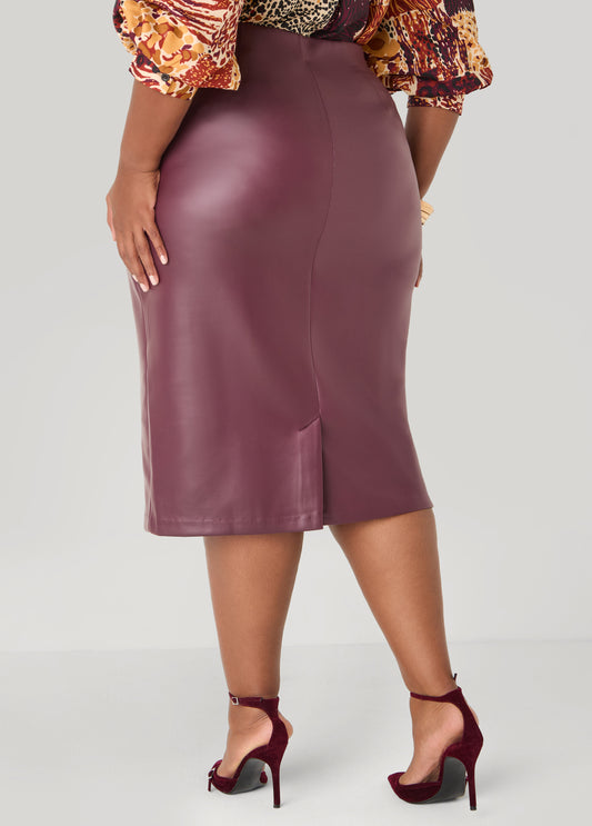 Pull On Faux Leather Pencil Skirt