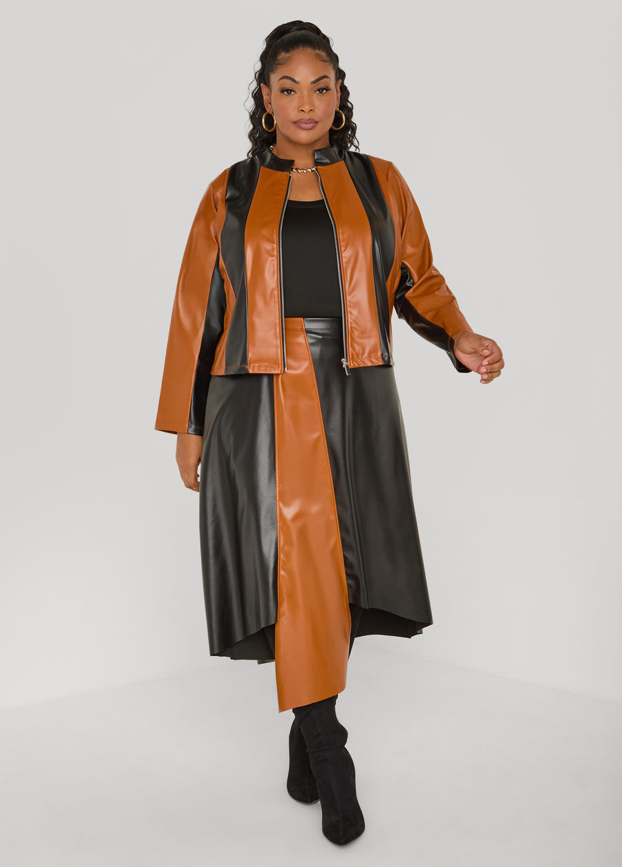 Faux Leather Asymmetric Skirt