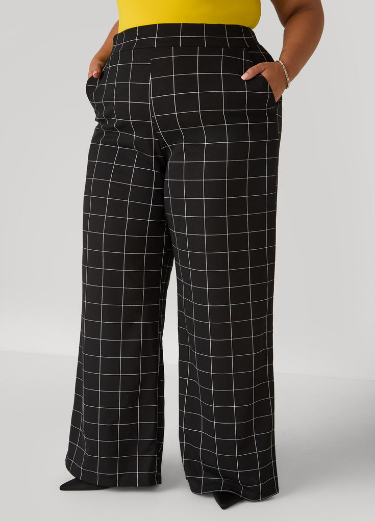 Windowpane Print Wide Leg Pants – Ashley Stewart