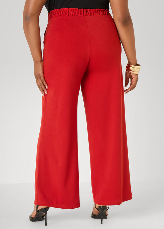 Gathered Waist Straight Leg Pants