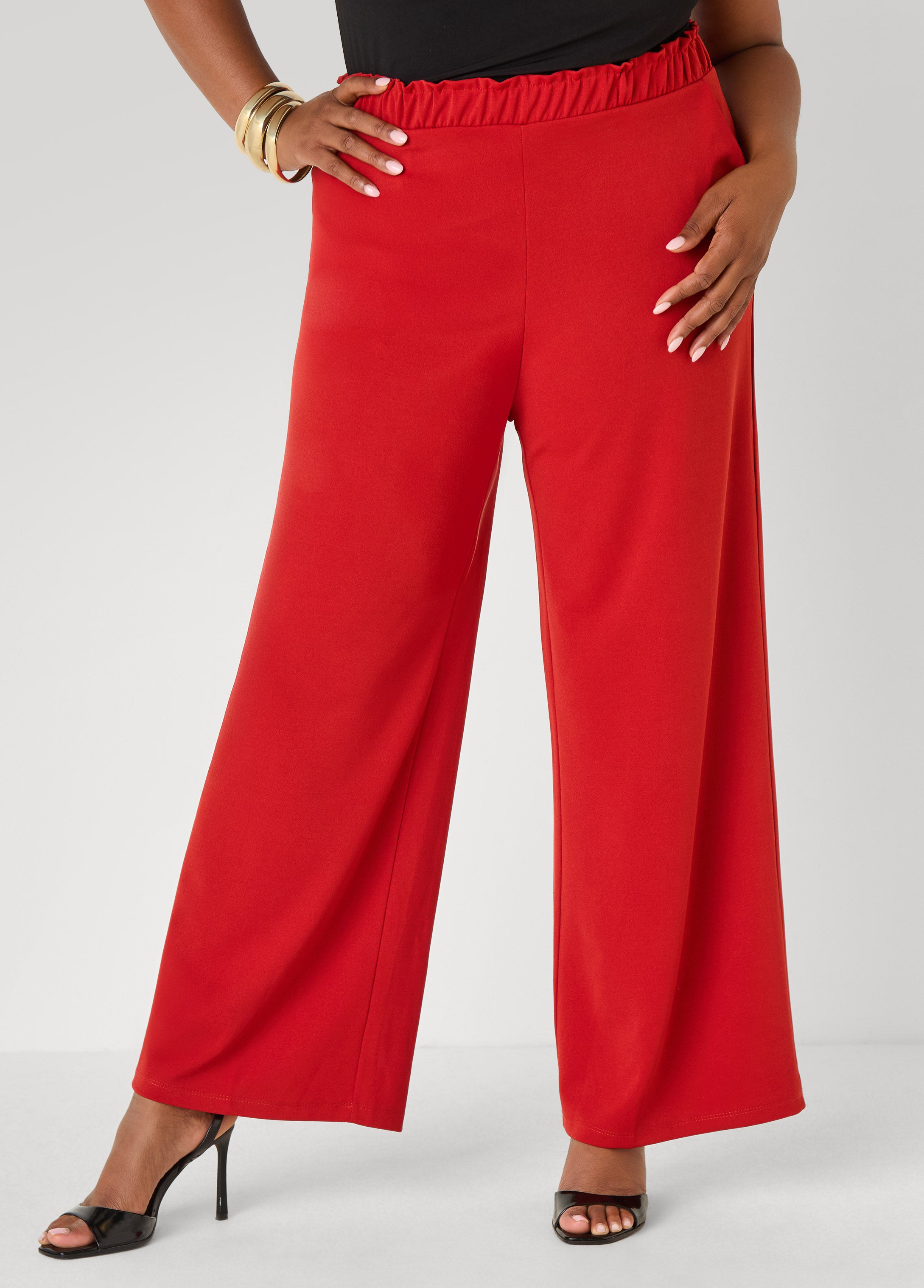 Gathered Waist Straight Leg Pants