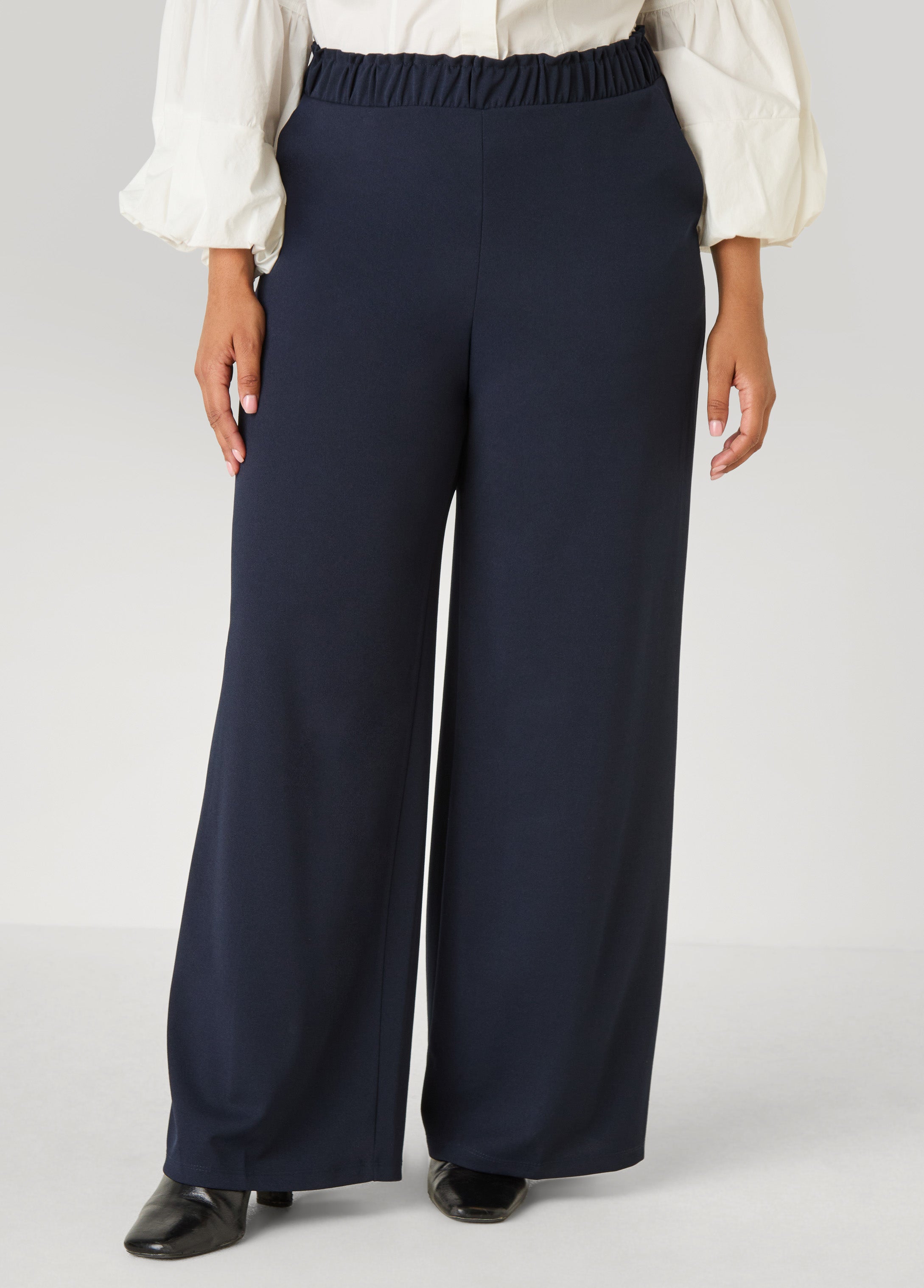 Gathered Waist Straight Leg Pants