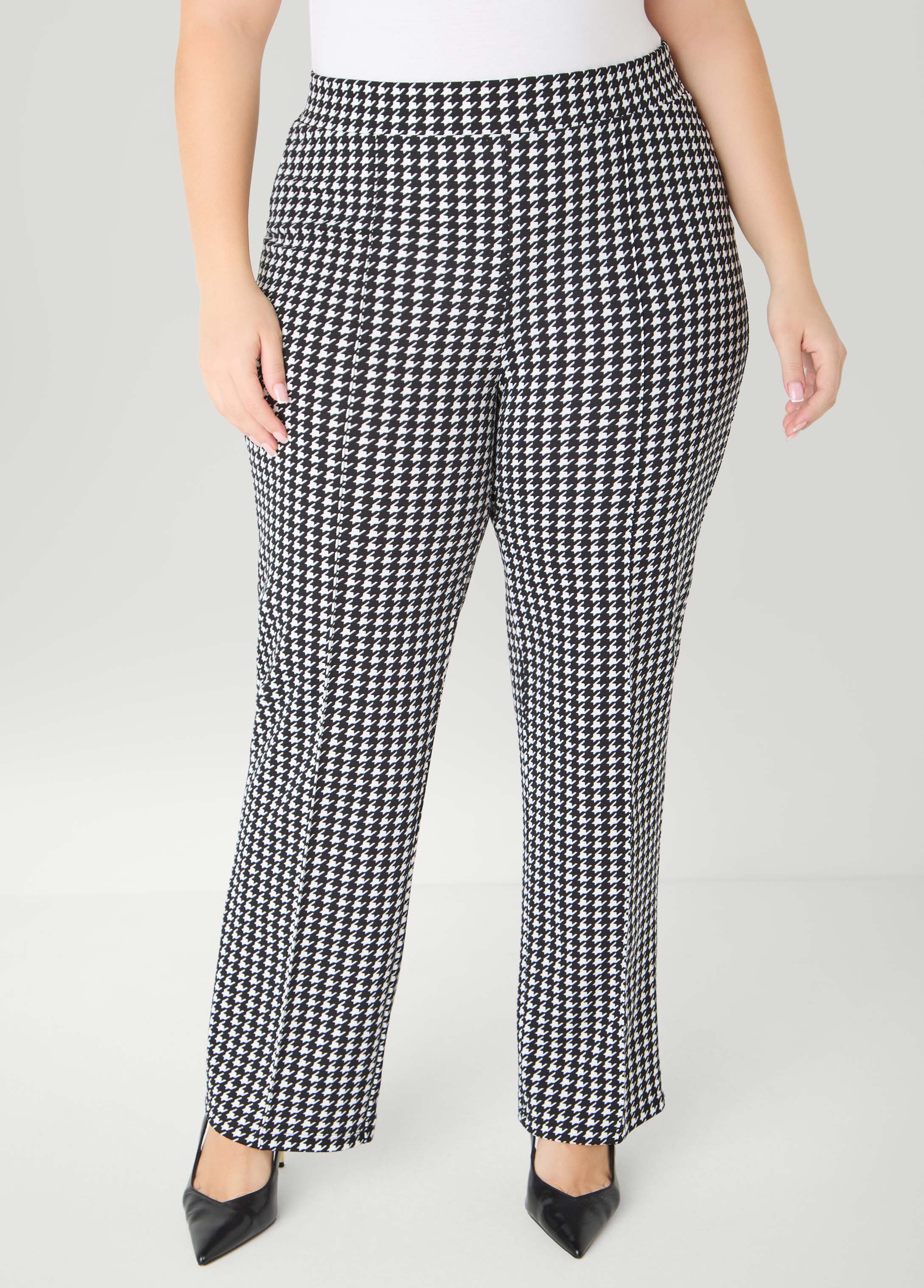 Plus Size Textured Houndstooth Pull On Pants
