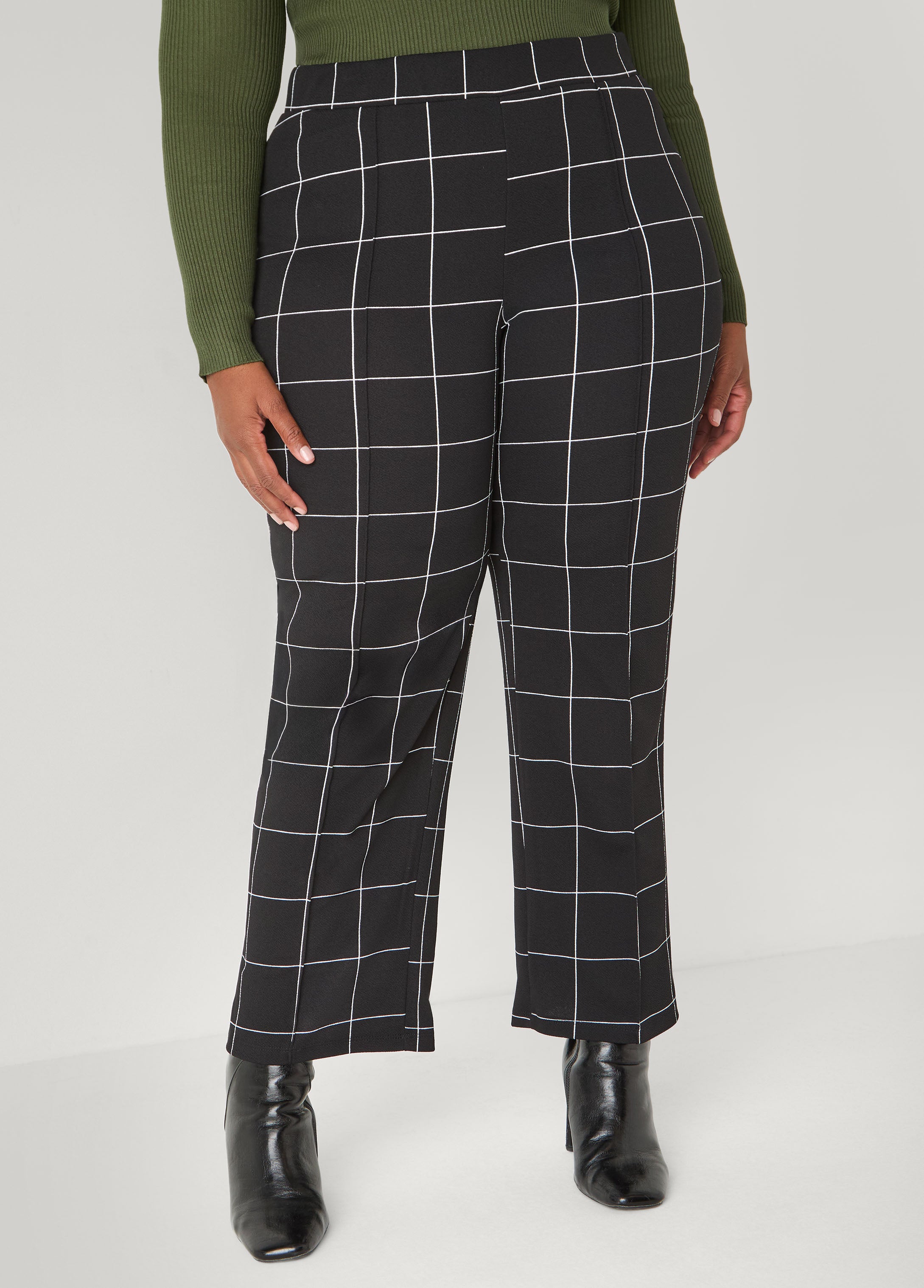 Plus Size Textured Windowpane Print Pants