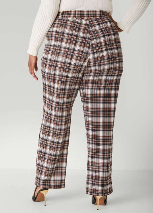 Plaid Pull On Straight Leg Pants