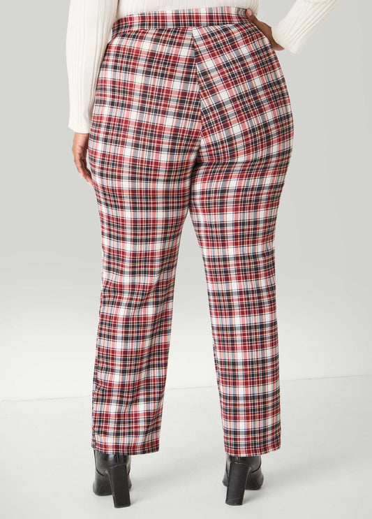 Plaid Pull On Straight Leg Pants