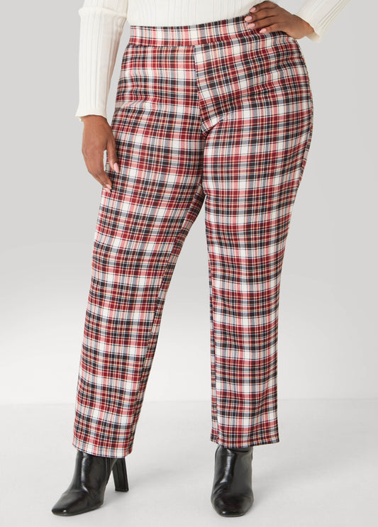 Plaid Pull On Straight Leg Pants