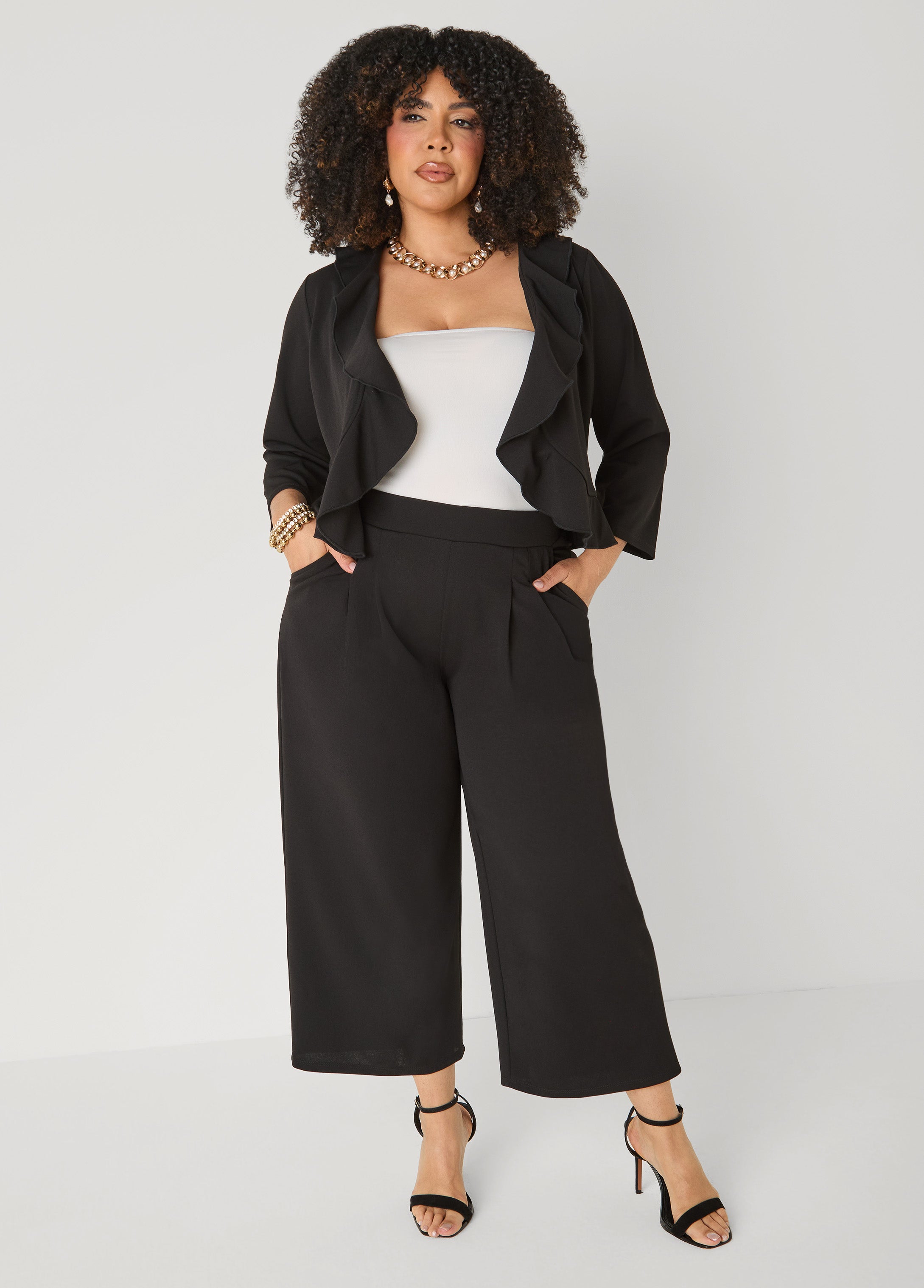 Pleated Wide Leg Capris