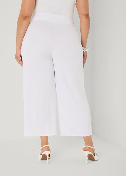 Plus Size Pleated Wide Leg Capris, White, 26/28