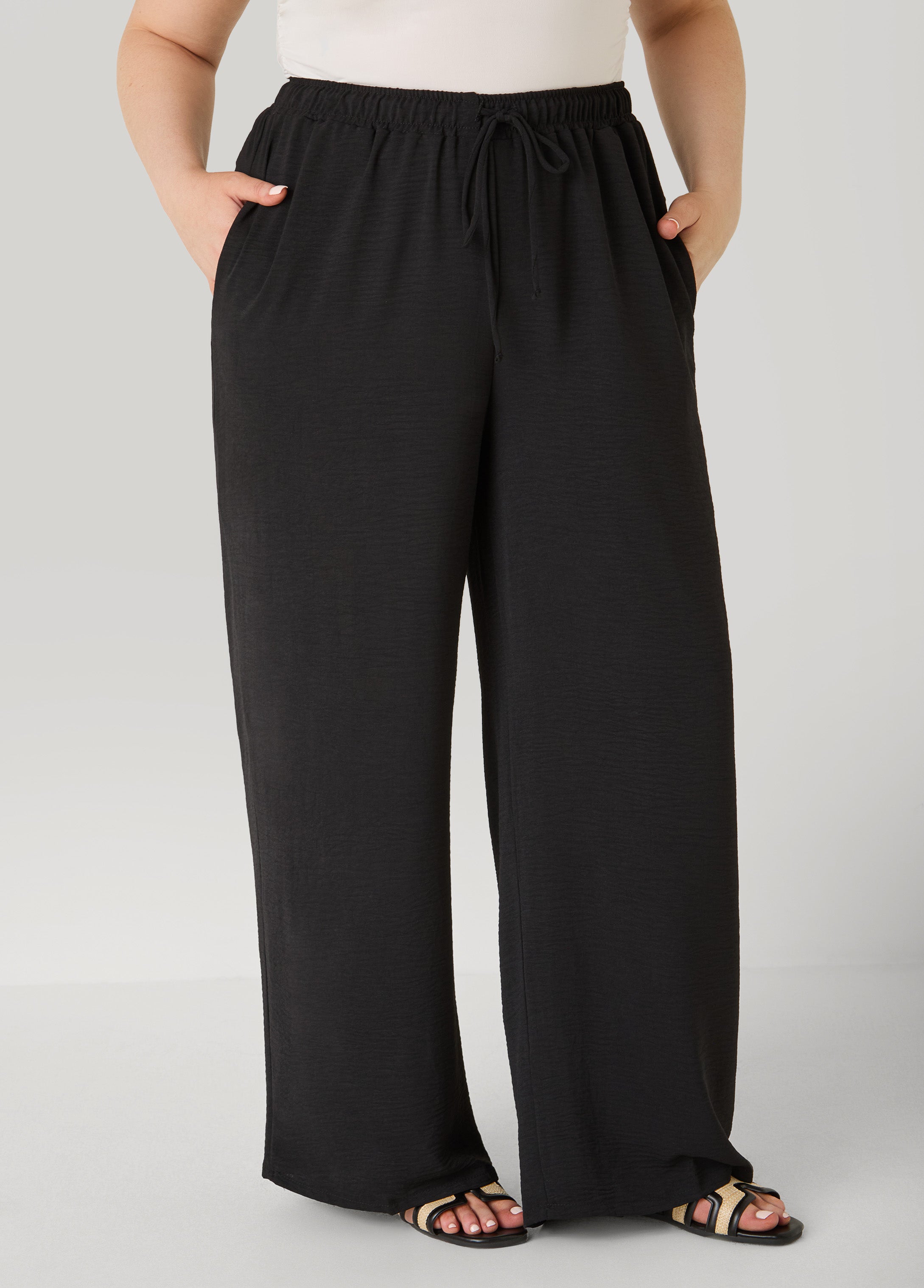 Textured Drawstring Wide Leg Pants