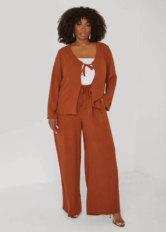 Textured Drawstring Wide Leg Pants