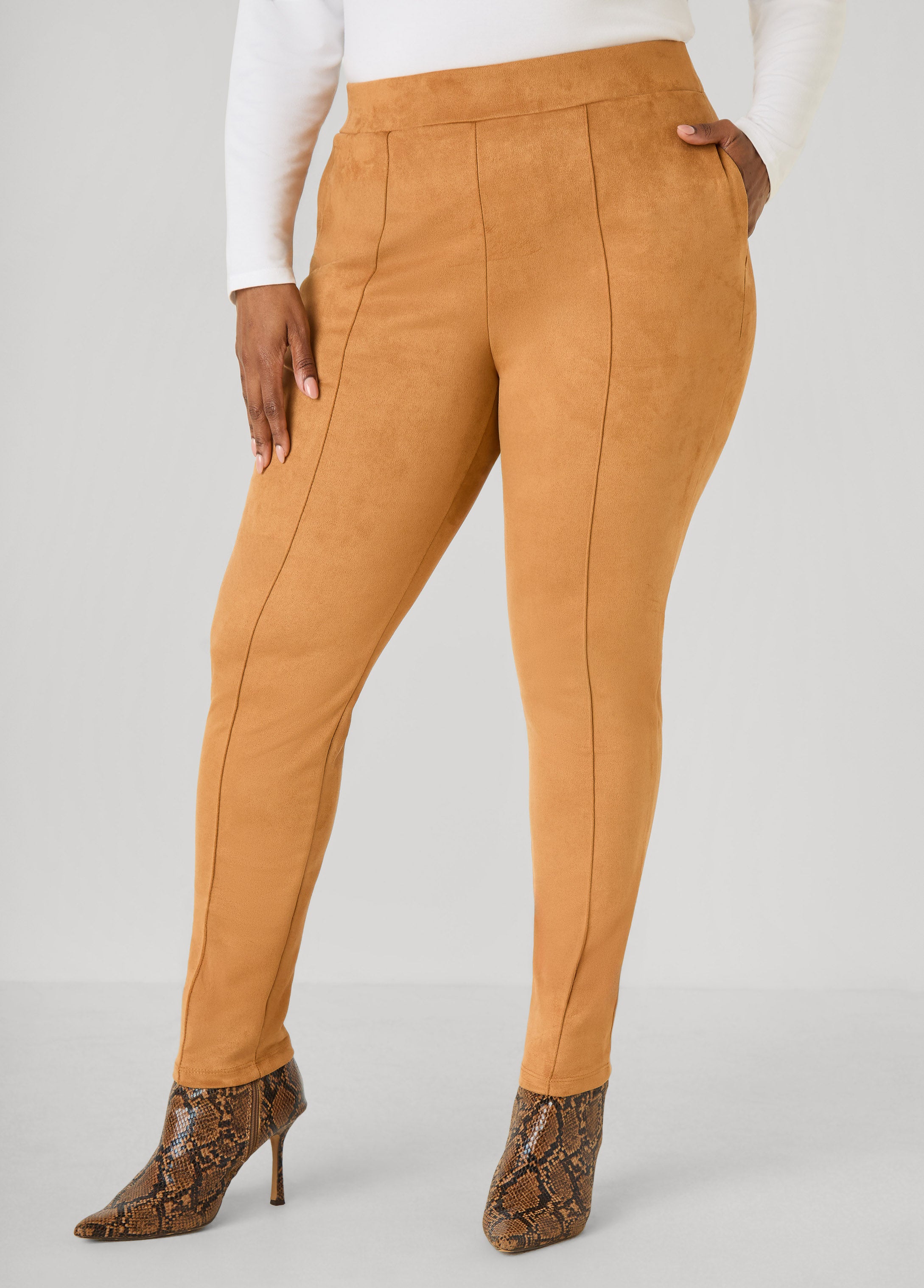 Pintucked Faux Suede Leggings