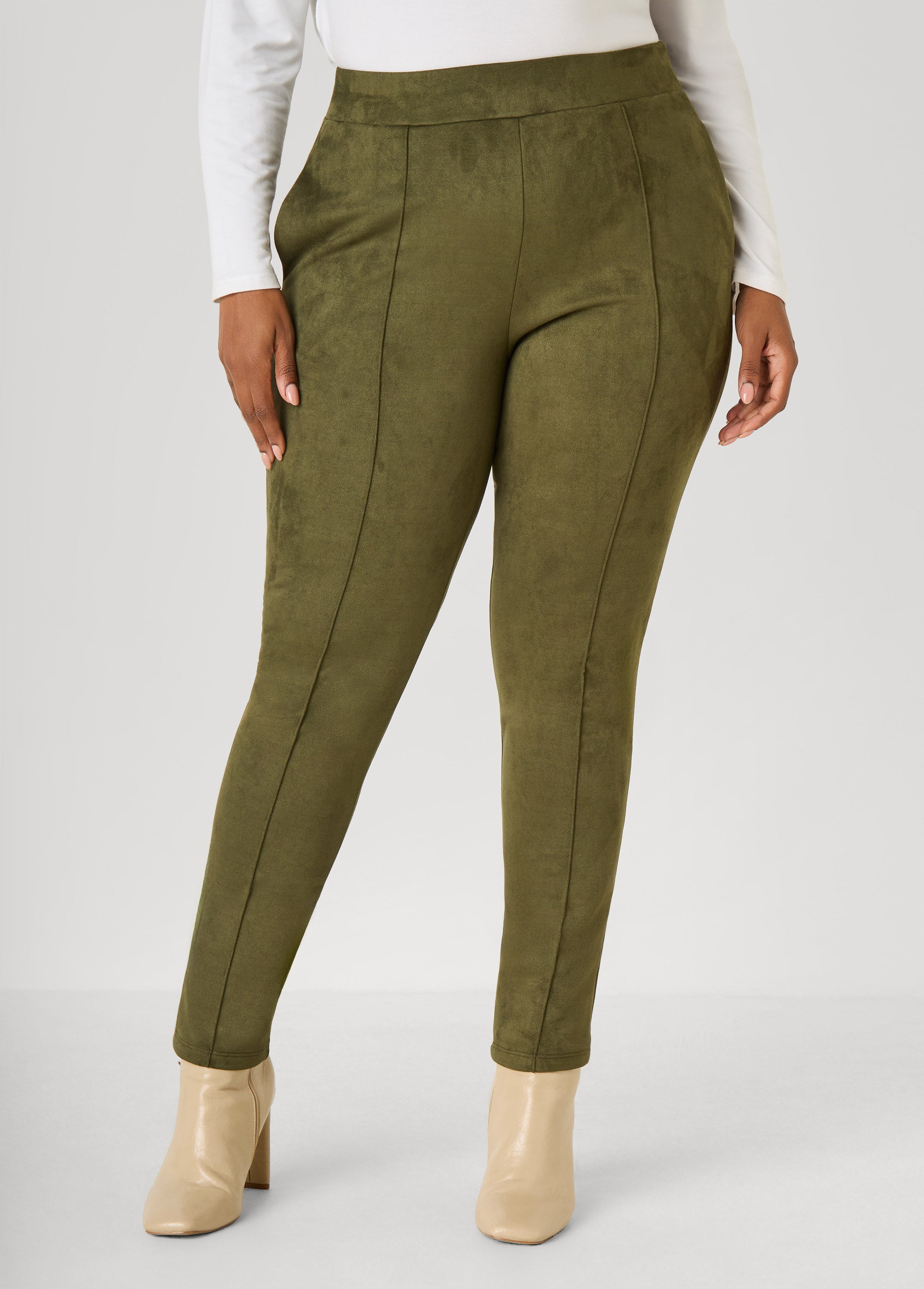 Pintucked Faux Suede Leggings