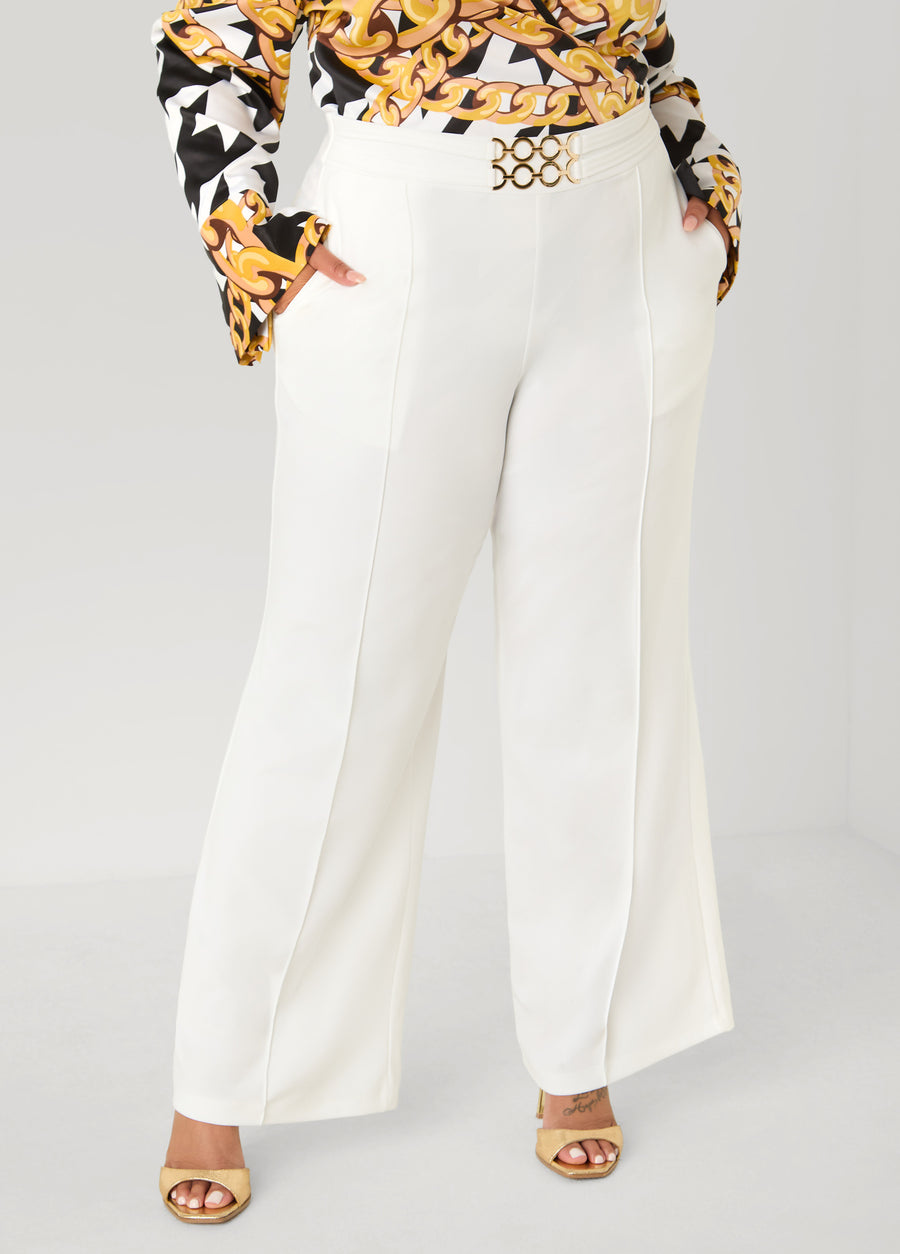 Ring Embellished Straight Leg Pants
