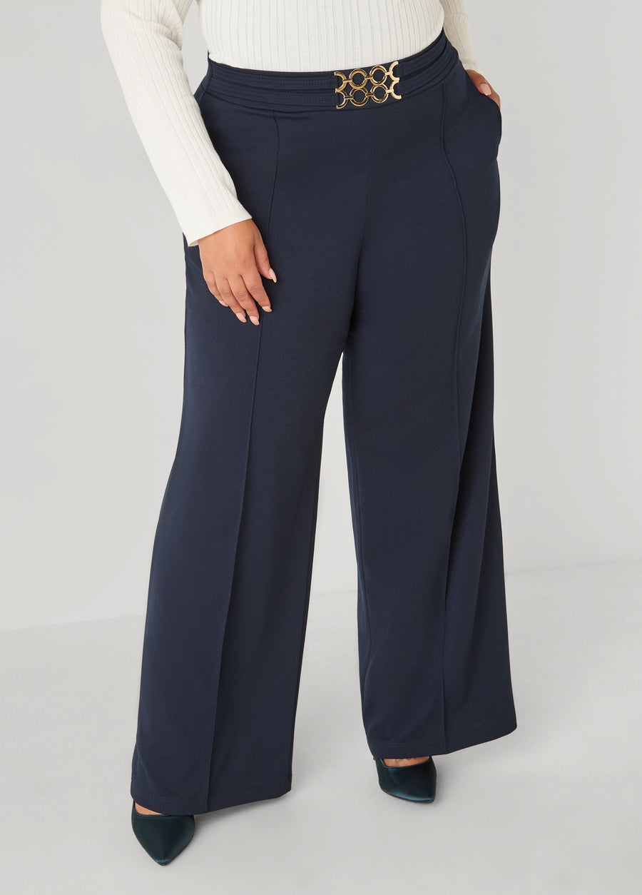 Ring Embellished Straight Leg Pants