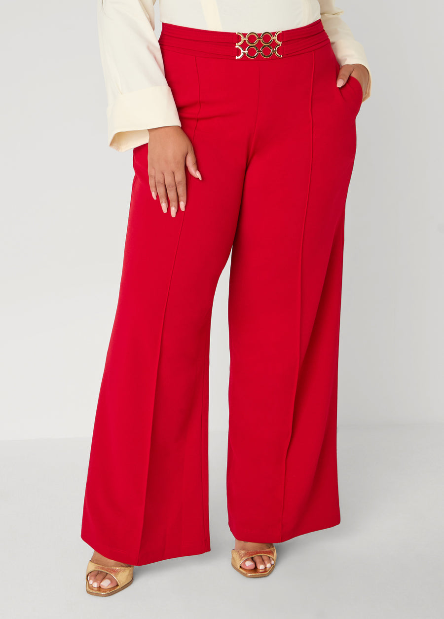 Ring Embellished Straight Leg Pants