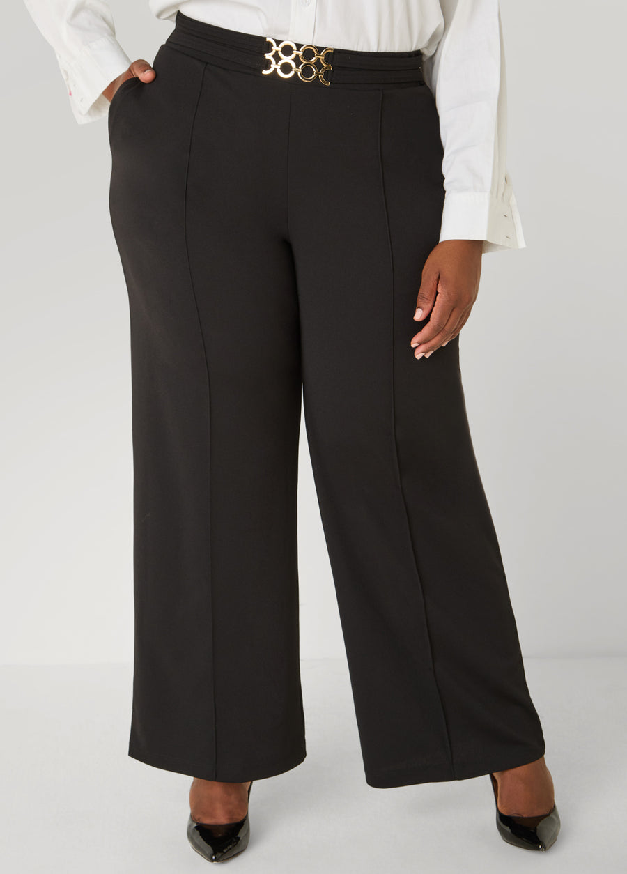 Ring Embellished Straight Leg Pants
