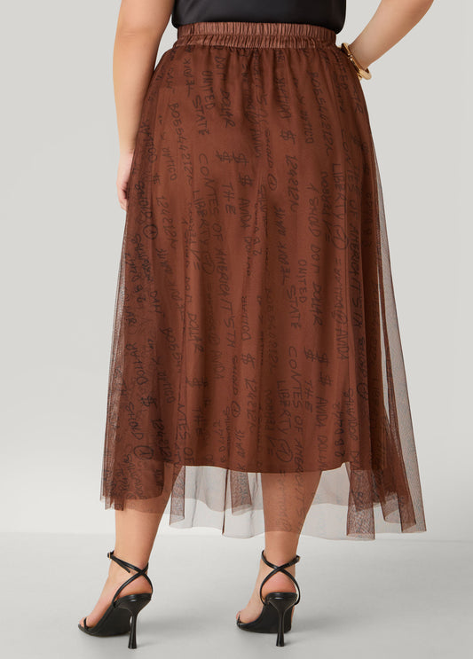 Printed Mesh Maxi Skirt