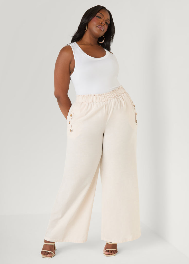 Button Detailed Cotton Blend Pants – Ashley Stewart