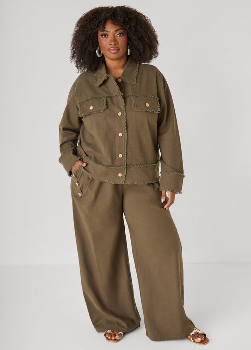 Matching Set Button Detailed Cotton Blend Pants