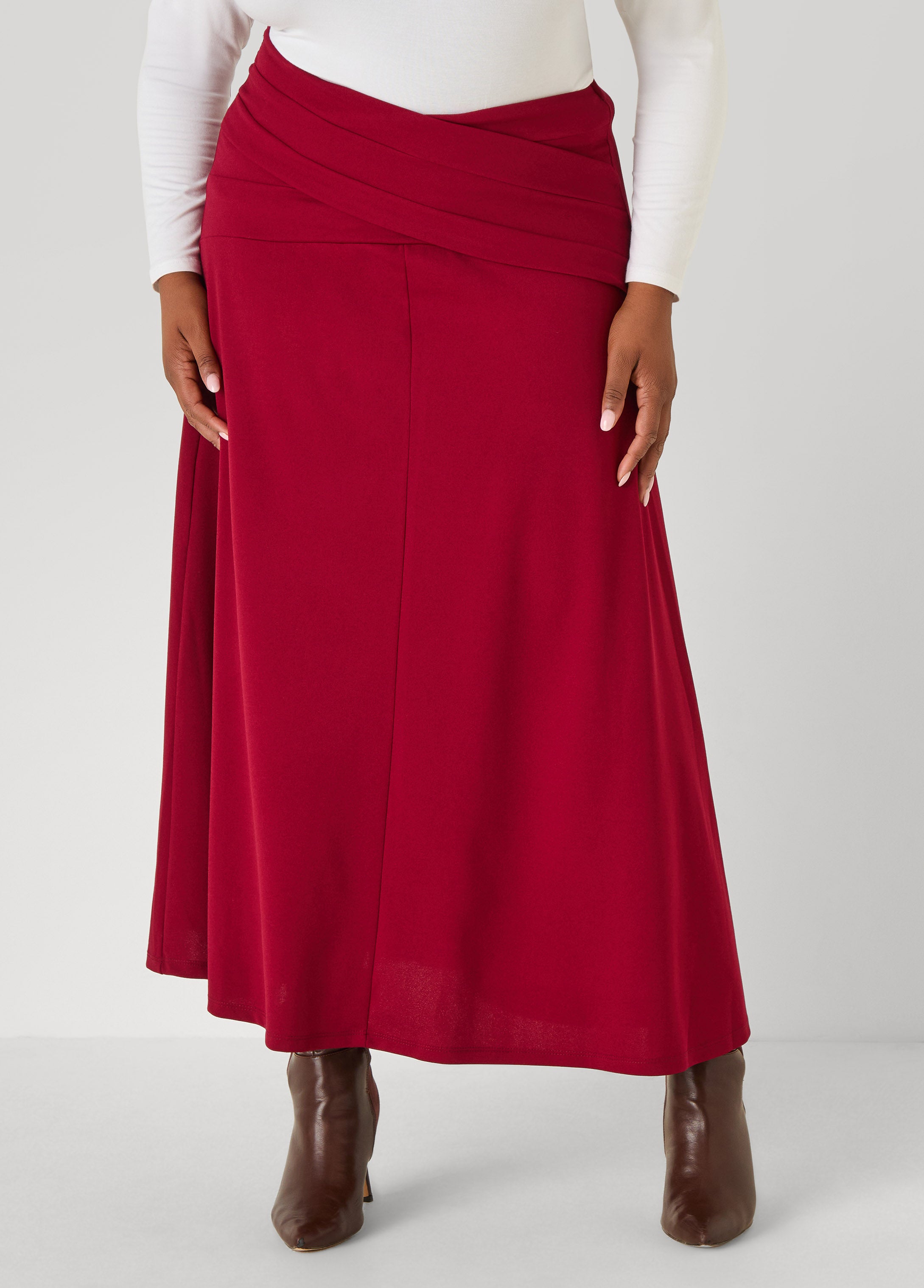 Pleated Wrap Waist Maxi Skirt