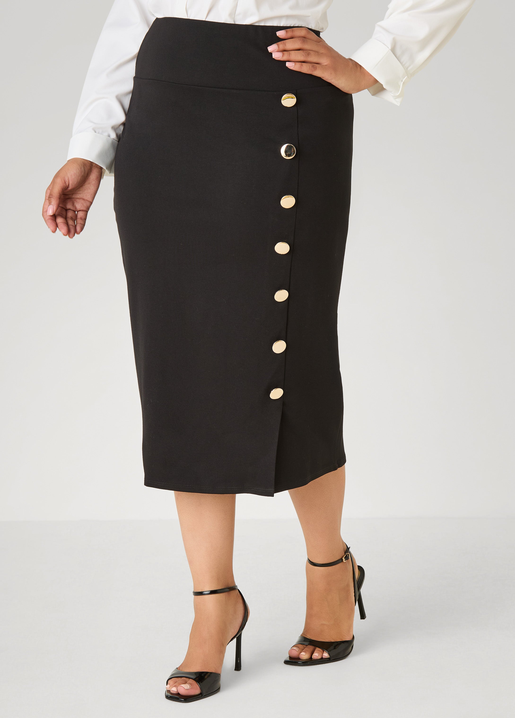 Button Detailed Midi Pencil Skirt