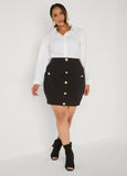Button Front Ponte Mini Skirt