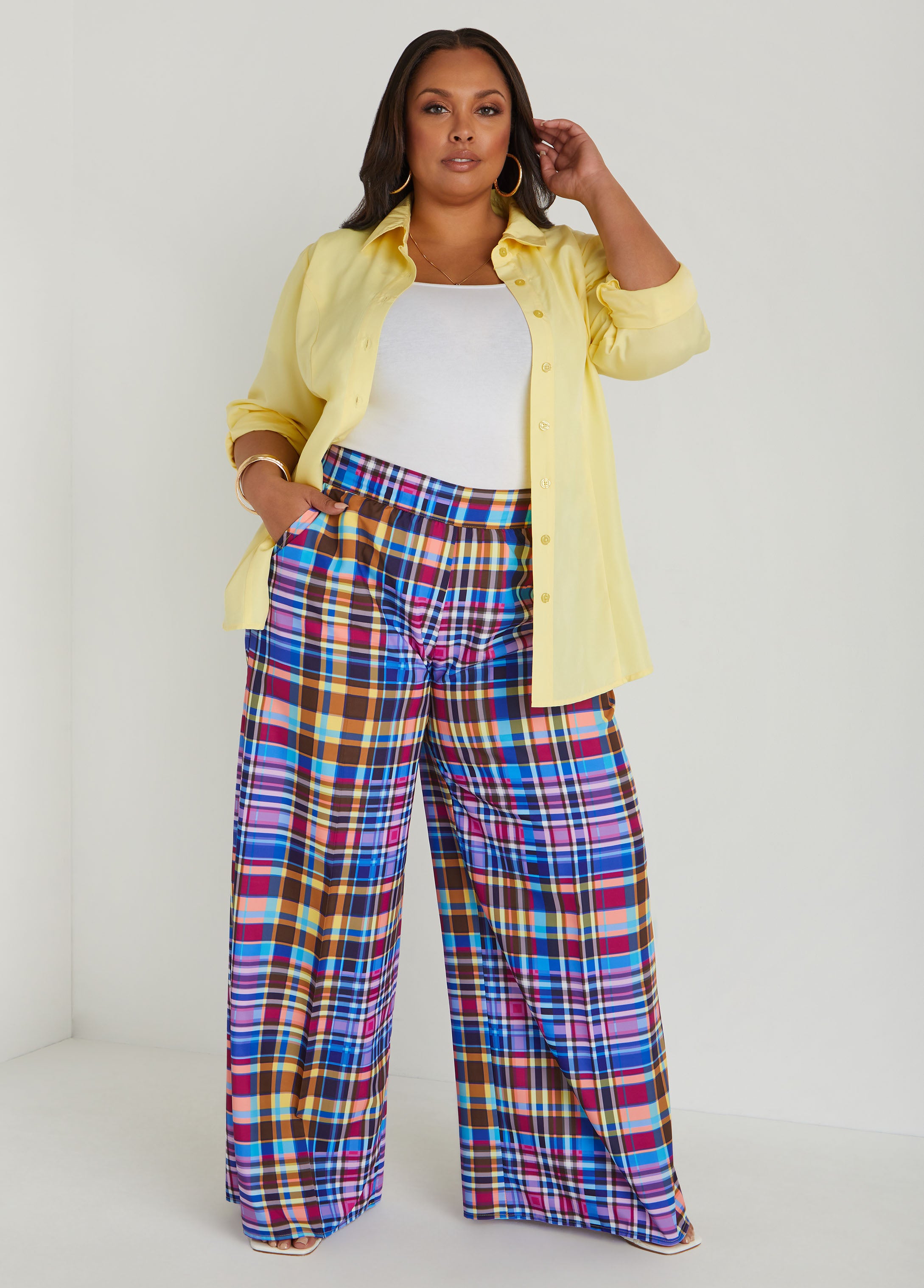 Plus Size Plaid Trousers Plus Size Spring Work Wear Plus Size Plaid Pants