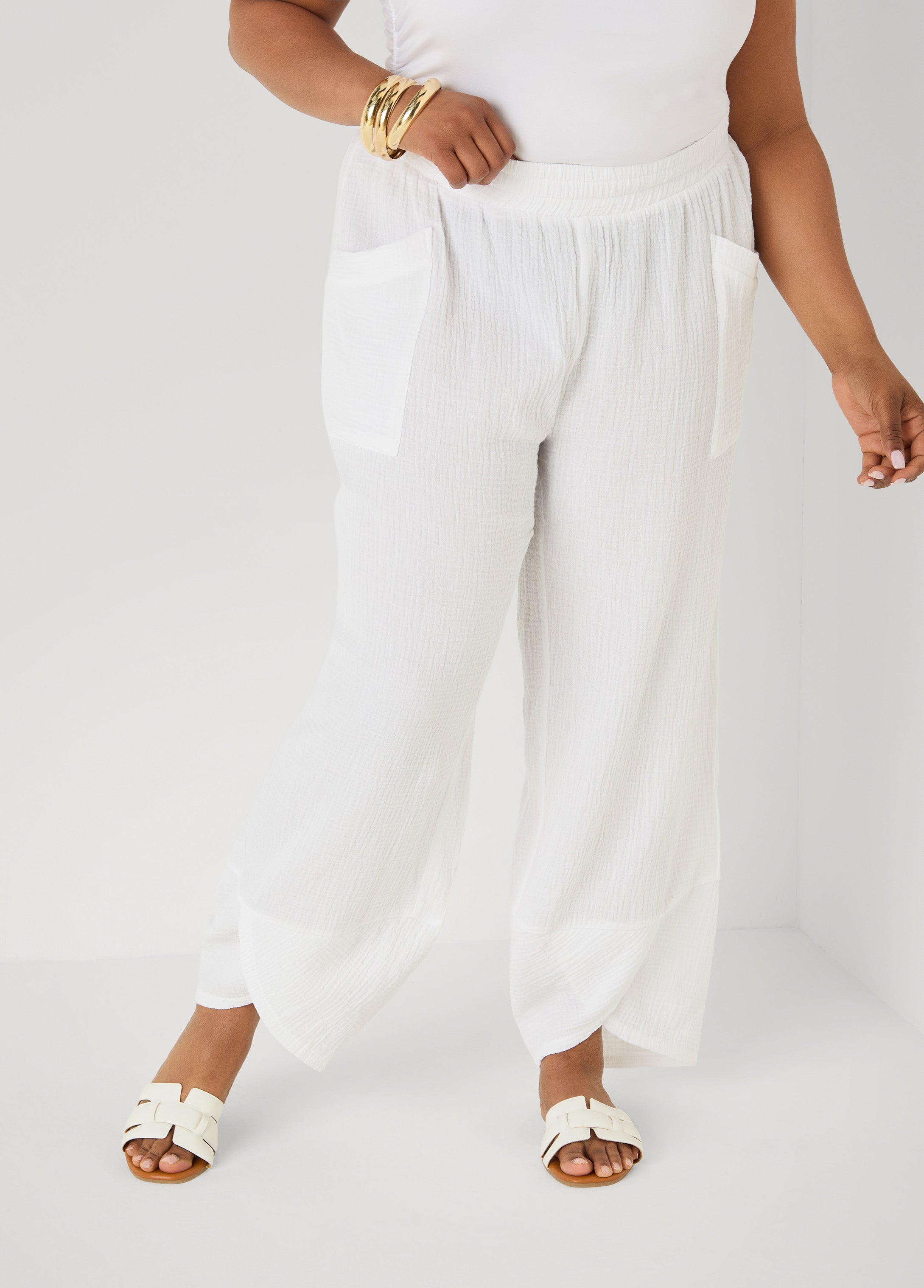 Textured Cotton Gauze Pants