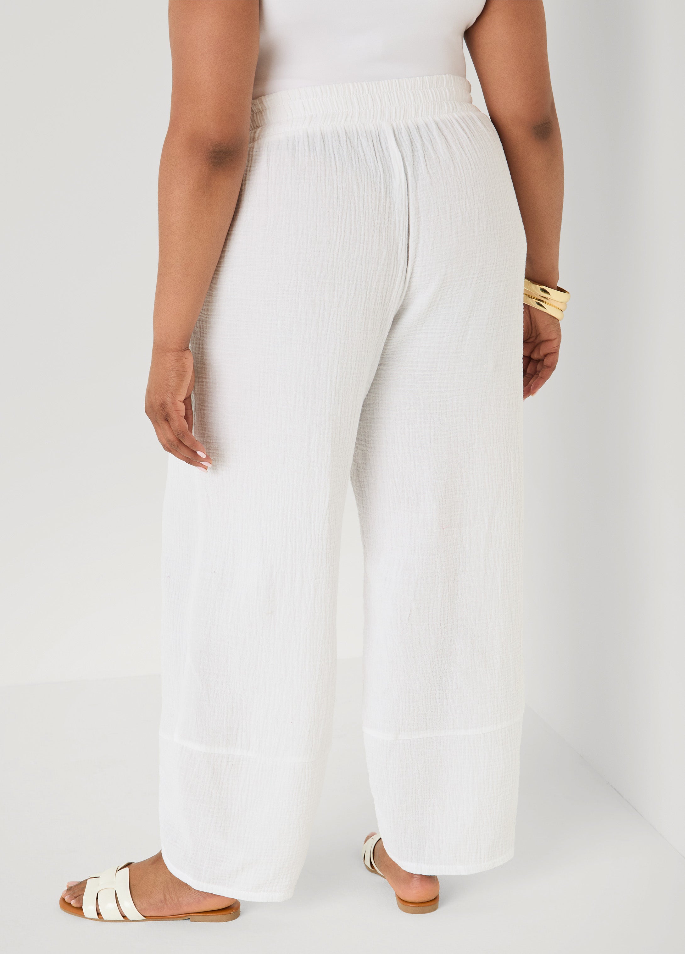 Textured Cotton Gauze Pants