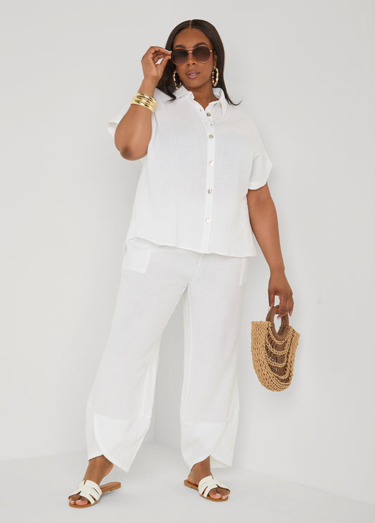 Textured Cotton Gauze Pants