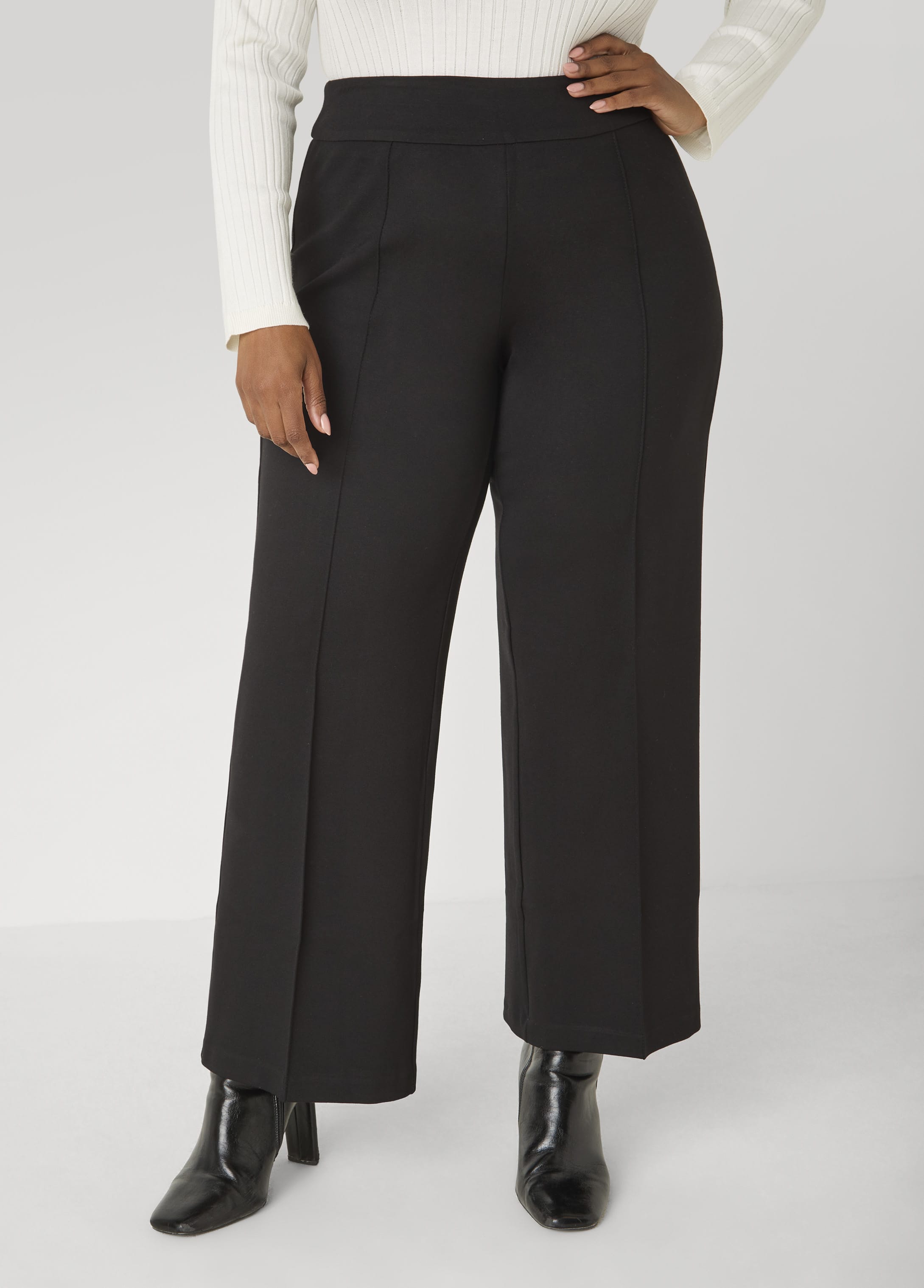 Pintucked Ponte Straight Leg Pants