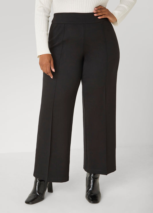 Pintucked Ponte Straight Leg Pants