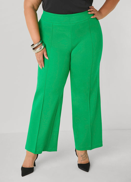Pintucked Ponte Straight Leg Pants