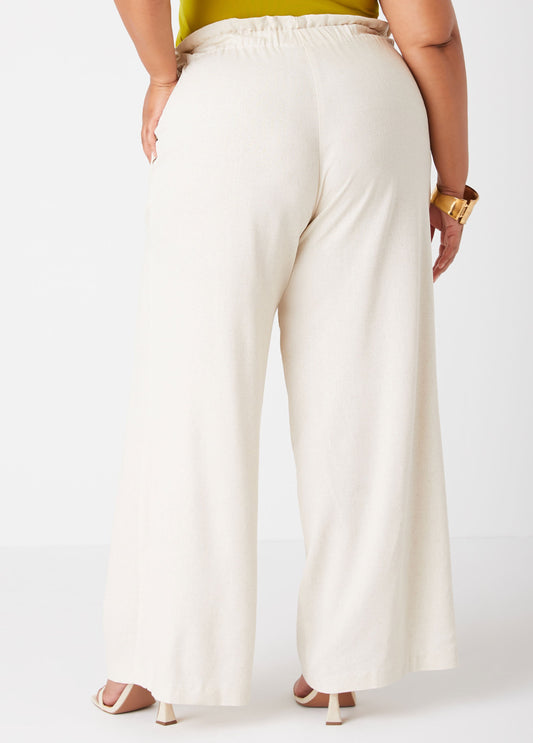 Gathered Linen Blend Pants