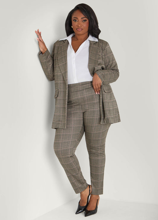 Plus Size Black Plaid Leggings Wide Leg Knit Pants Matching Set