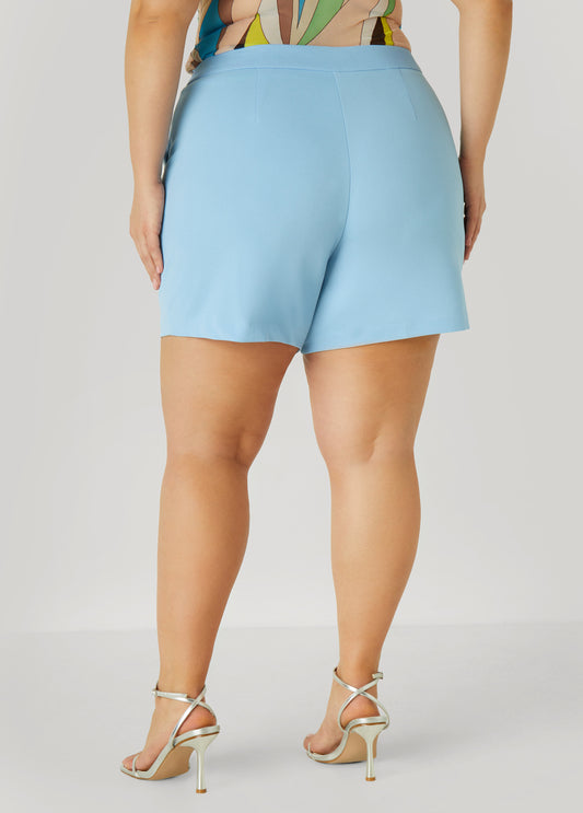 Pleated High Waist Crepe Shorts