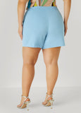 Pleated High Waist Crepe Shorts