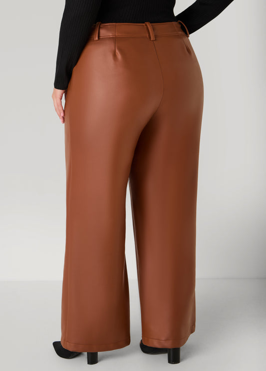 Pintucked Faux Leather Pants