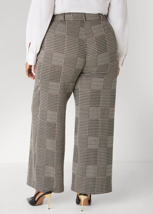 Pleated Plaid Wide Leg Pants