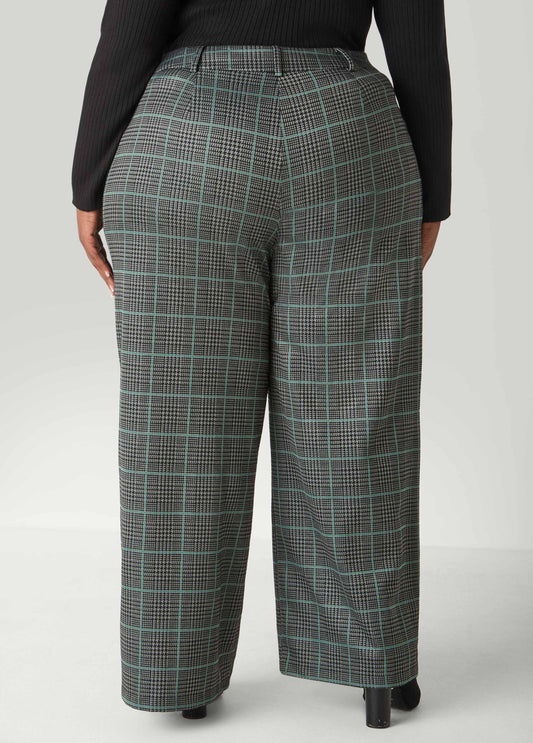 Plaid Pleated Wide Leg Pants
